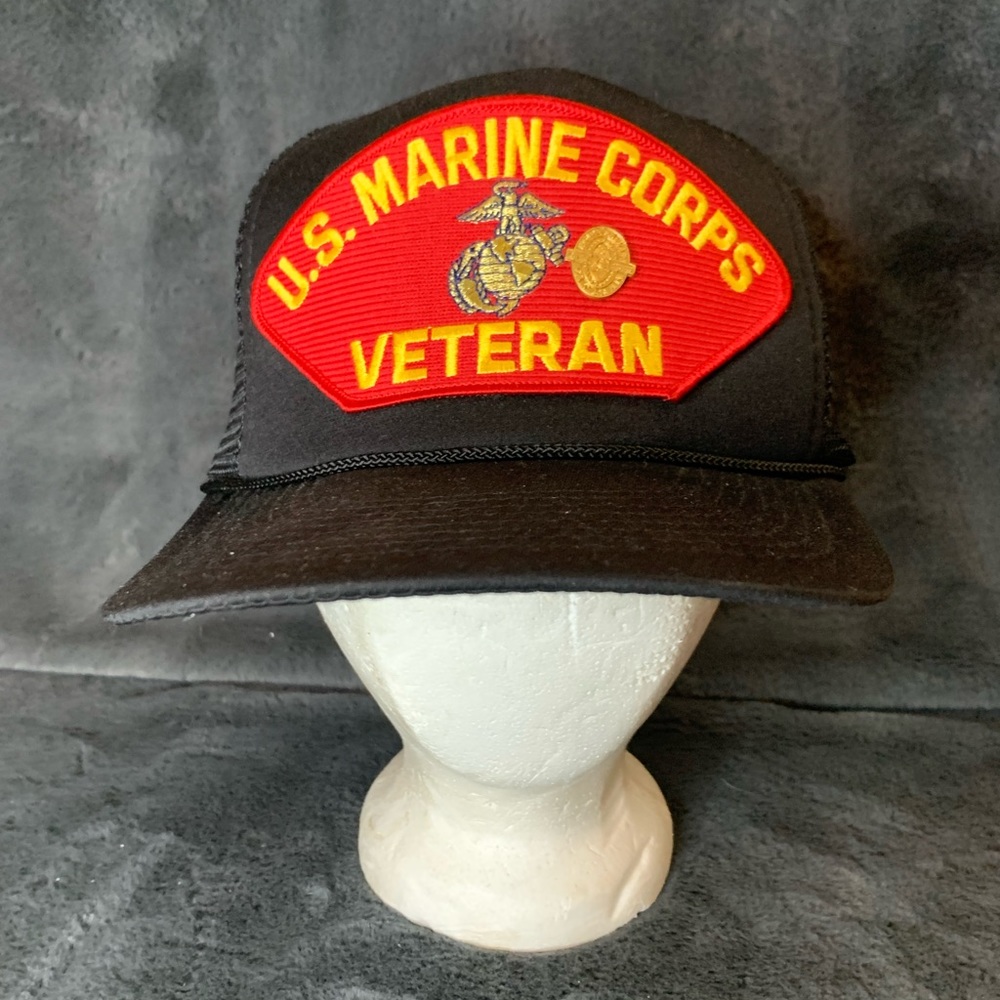 VTG Marine Corps Vet Patch Eagle Crest Snapback Hat w/50th Ann. Korean War Pin